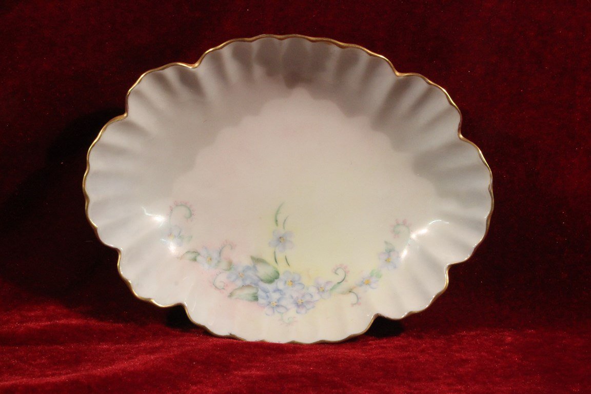 Limoges Dish Blue Flowers gold rim