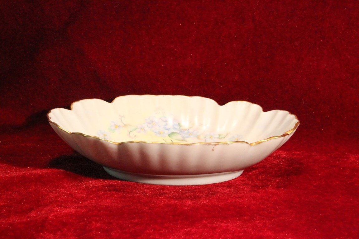 Limoges Dish Blue Flowers gold rim