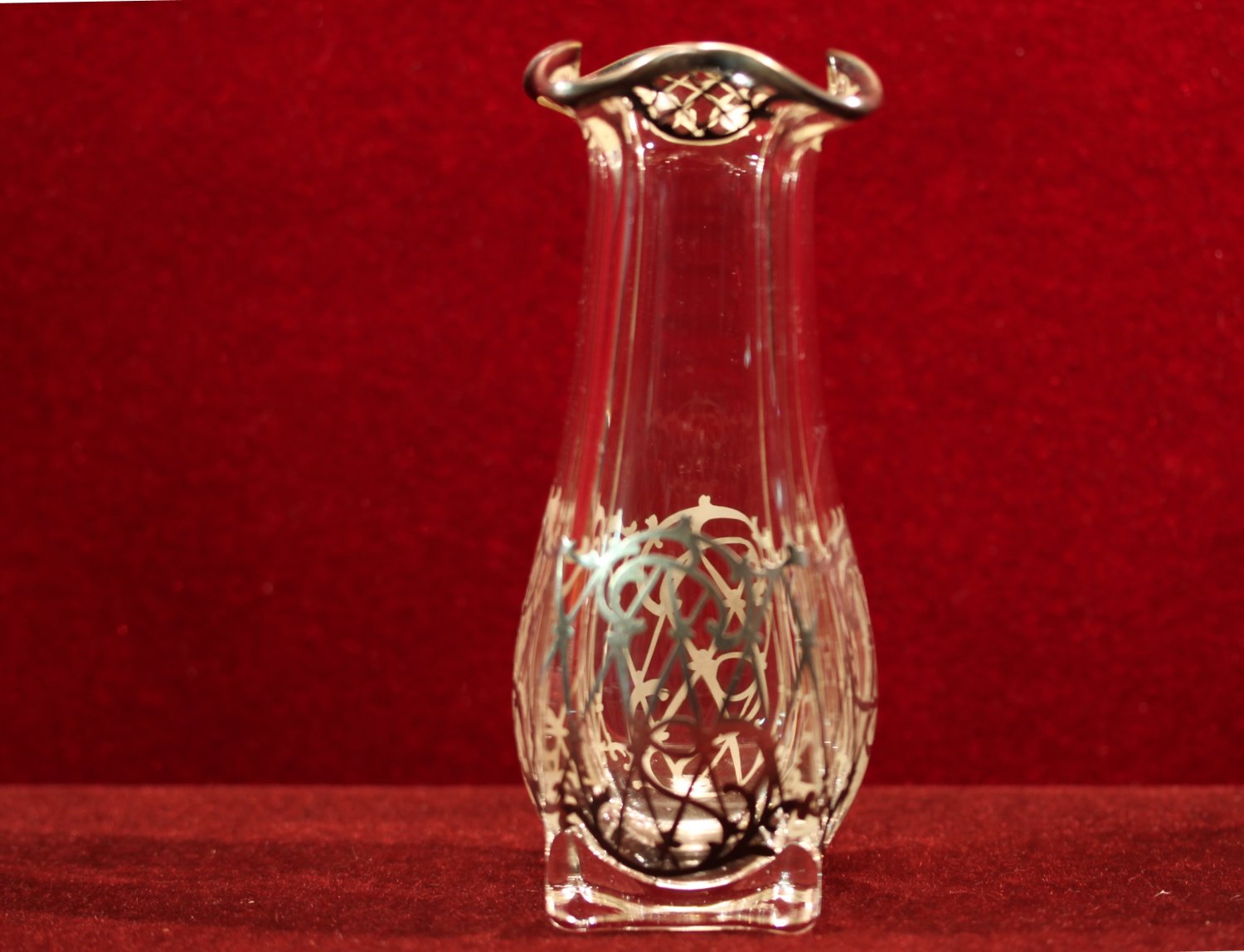 Vintage Glass Vase Silver Inlay Sparkling
