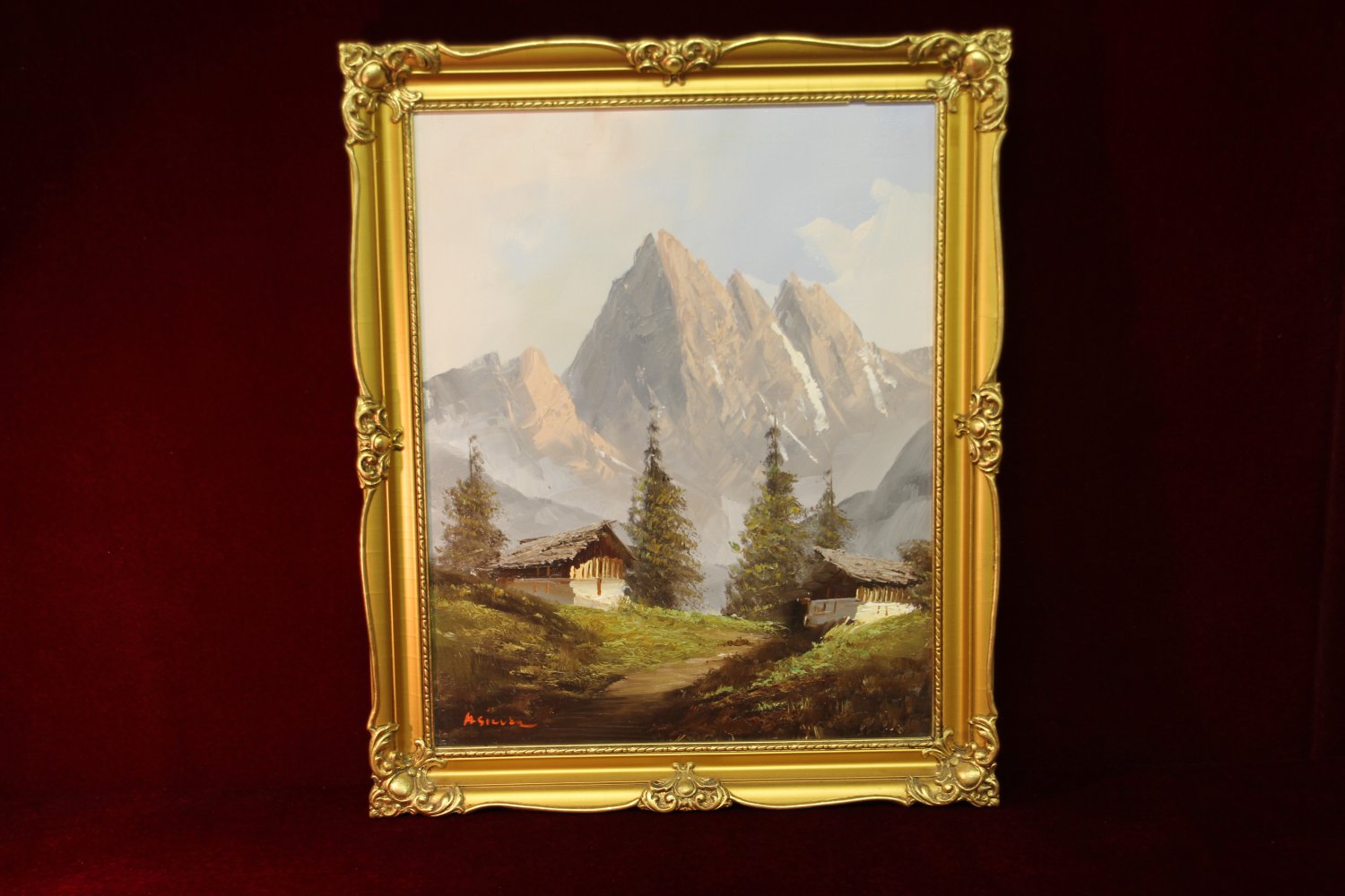 OFF MARKET Silver American Artist Oil Painting Landscape Moutains Cabins