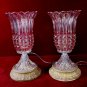 Pair Glass Lamps Tulip Clear to Pink Ornate