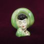 Glamor Girl Head Vase with large Hat Green Vintage Collectible