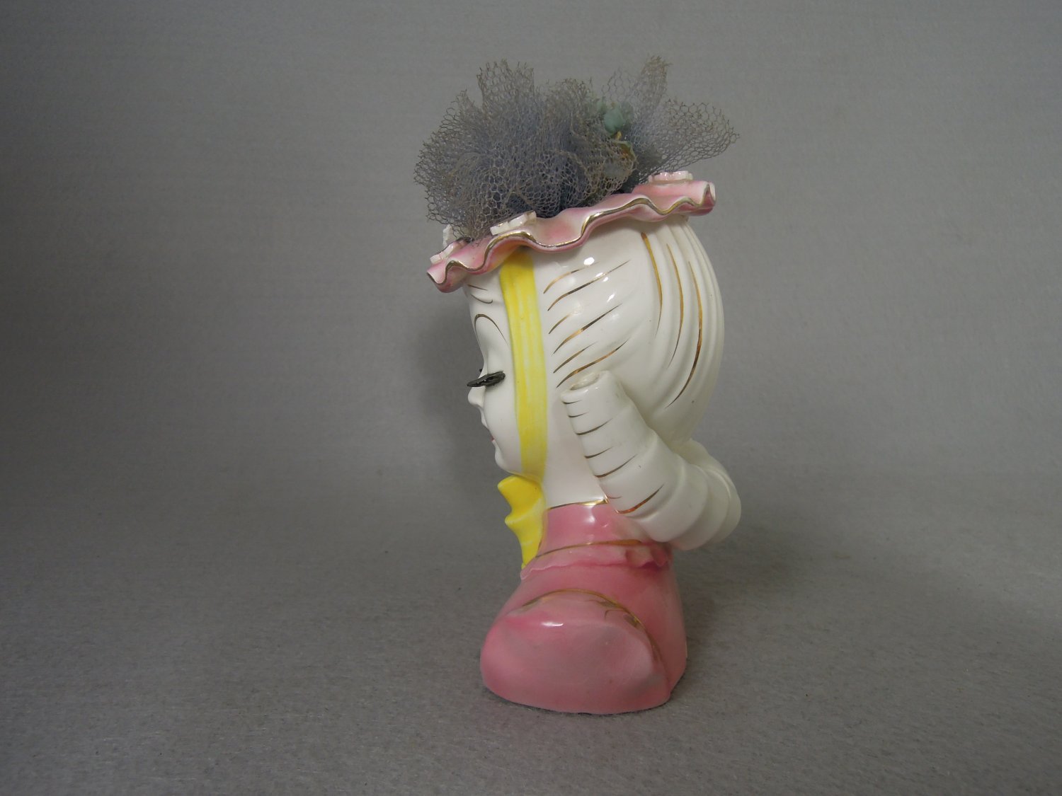 Vintage Lefton Barbara Head Vase Rare Flower And Top