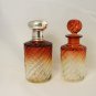 Amberina Style Glass Perfume Scent Bottles Silver Cap