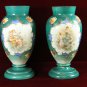 Antique Satin Glass  Vases  Hand painted Angle Women Green