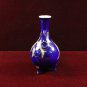 Asian  Cobalt Pottery Vase Two handles Floral Gold