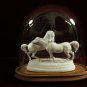 Pair White Horse figurines Under Glass on board vintage collectible