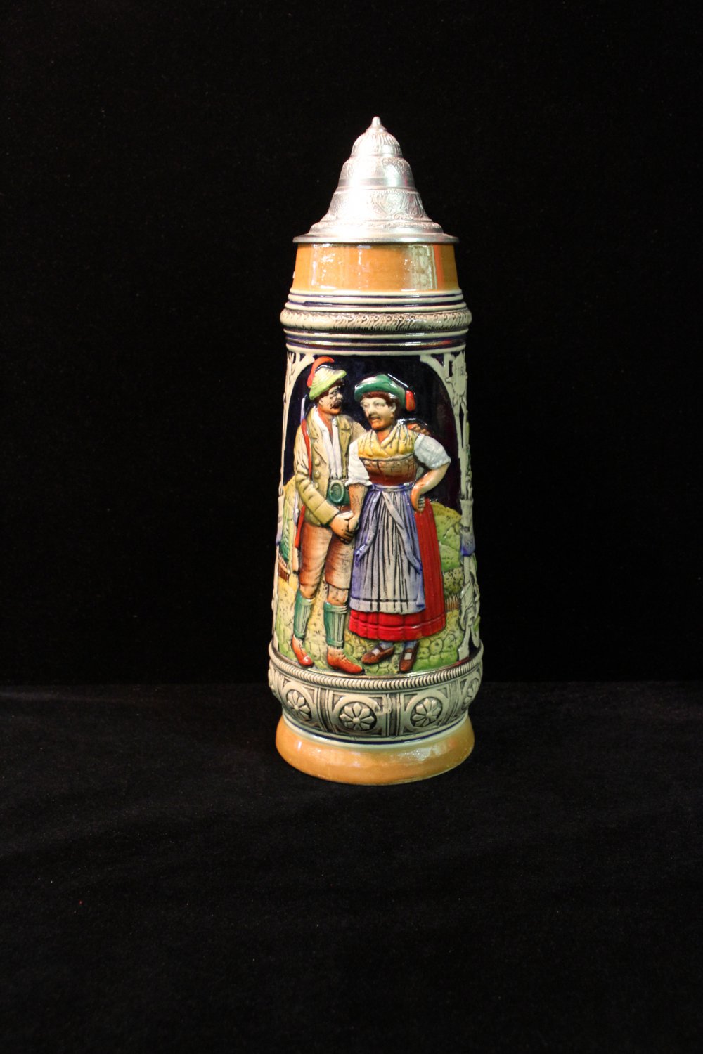 German Stein Edelweiss Flowers DBGM Lidded Collectable Tall