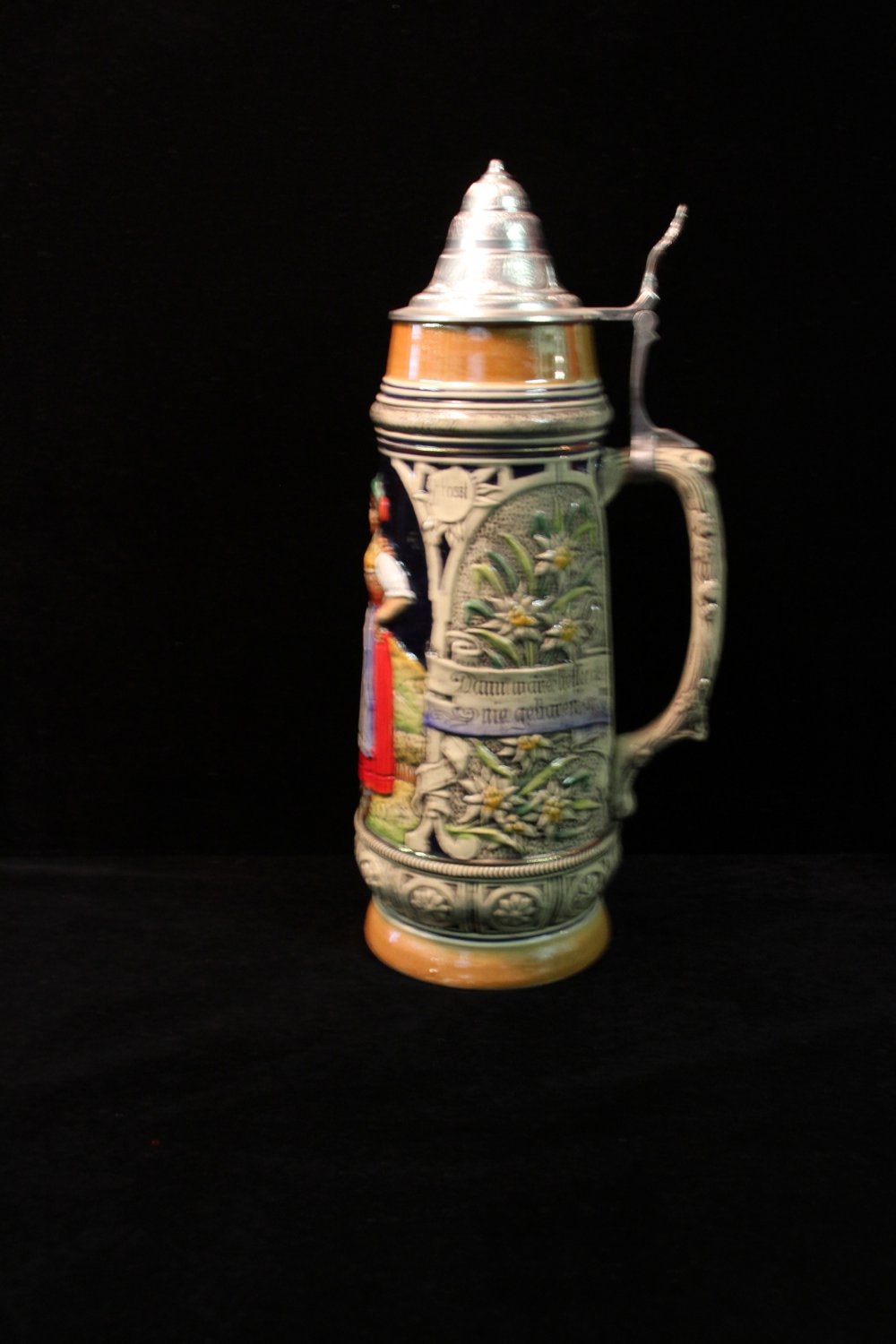 German Stein Edelweiss Flowers DBGM Lidded Collectable Tall