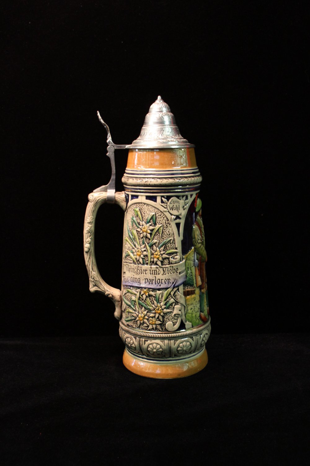 German Stein Edelweiss Flowers DBGM Lidded Collectable Tall