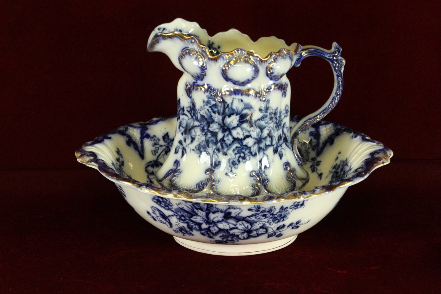 off market T R & Company Pitcher and Wash Bowl Blue Floral