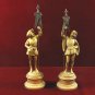 Pair Renaissance Gilded Men Flags Collectible rare