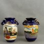 Pair Vintage Satsuma Style Vases Two Handled Japan Cobalt Gold