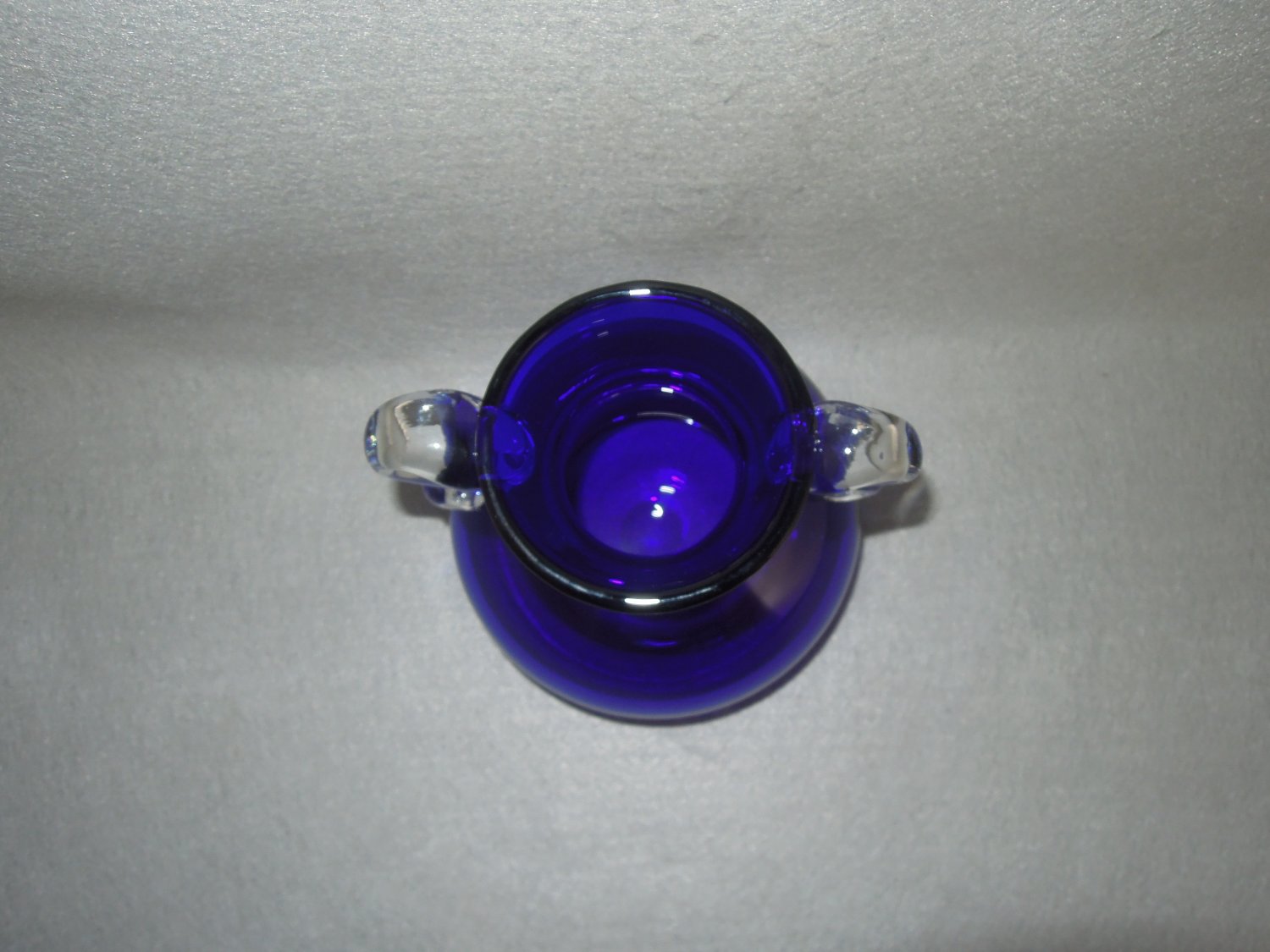 Vintage Cobalt Blue Art Glass Vase Applied Clear handles