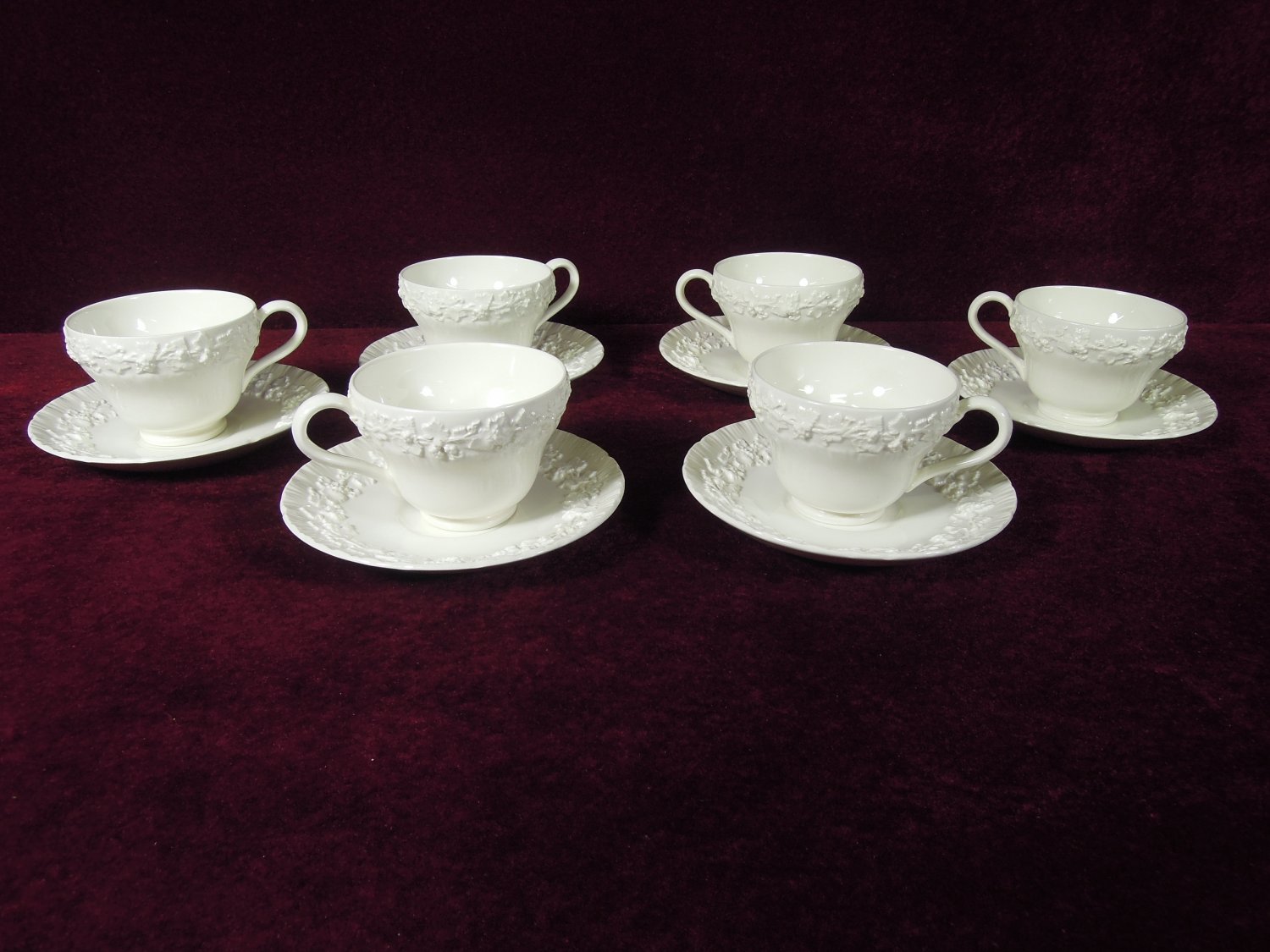 Off market Wedgwood China Queensware White Embossed Demitasse Cups Saucers