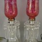 Pair Vintage Cranberry  Red Glass Mantle Lamps 15"