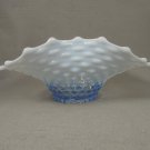 Fenton Opalescent Hobnail Dish Clear to blue Crimped Rim
