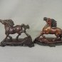 Pair Vintage Stone Carved Horses Galloping on Wooden Base