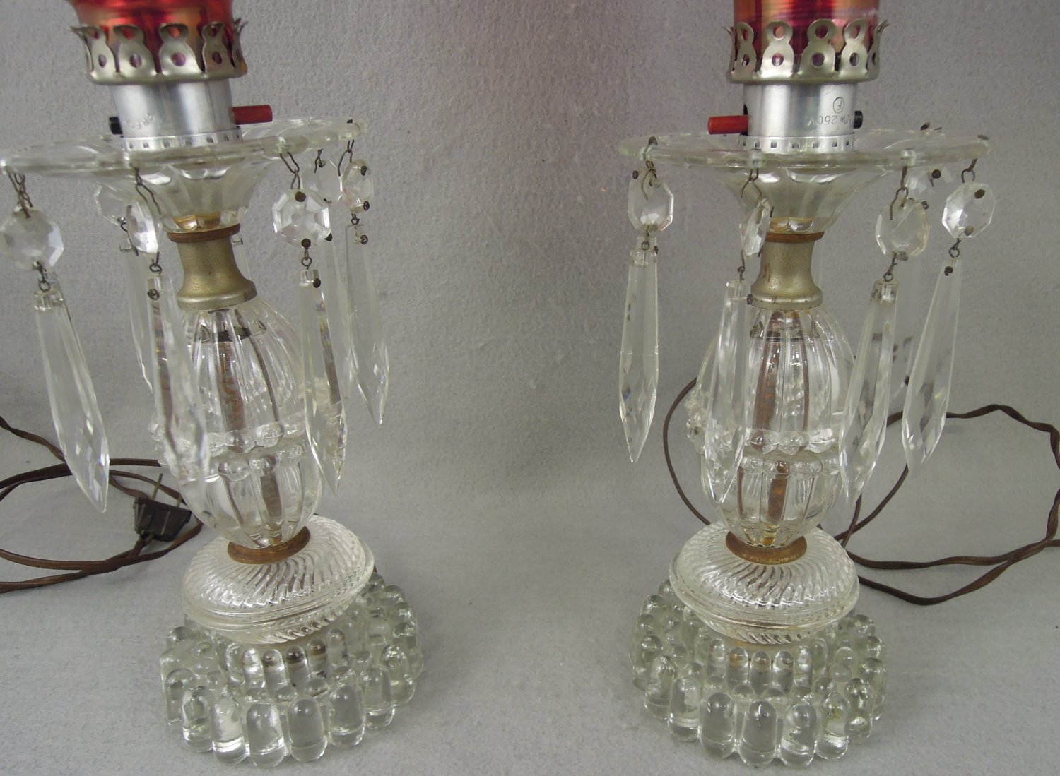 Victorian Lamp Cranberry Crystal Etched Globe Hanging Prisms 17