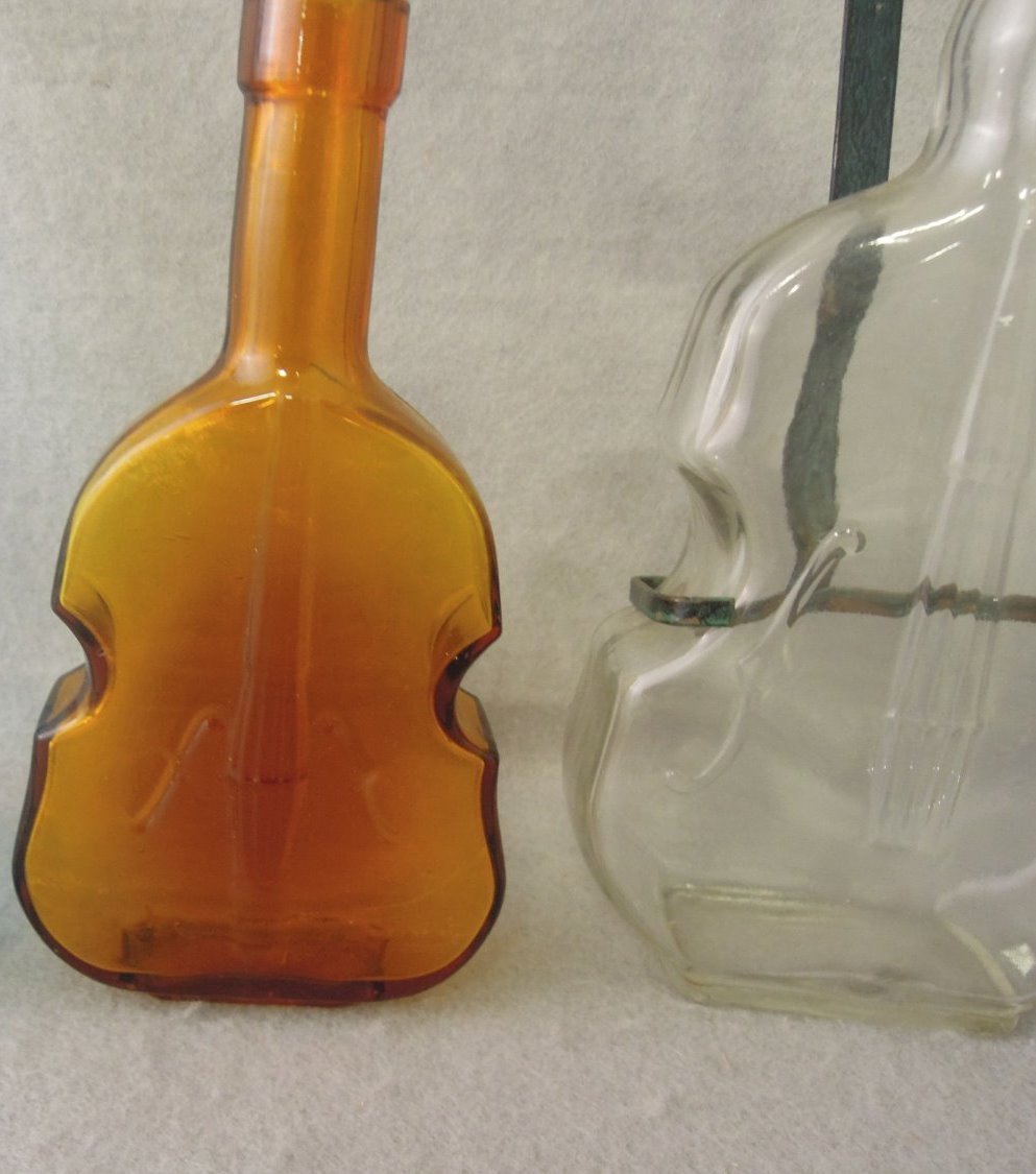 Glass Violin Cello Bottle Collection Amber Brown Clear Cobalt Blue