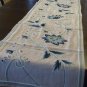 Williams Sonoma Table Runner Linen with Blue Vine Crewel 90"