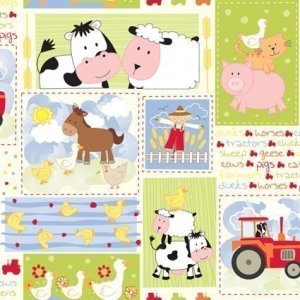 Makower UK Farm Corner Farm Animal Patchwork Fabric