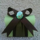 Favor Box- Green treasure box with brown ribbon