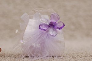 Favor Box- White purse w/purple flower and feather