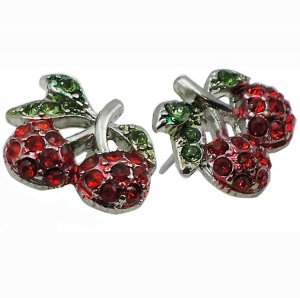 Bling & Sparkle! Red Crystal Cherry Charm Stud Earrings