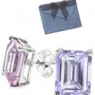 Sterling Silver & Amethyst Emerald Cut Solitaire Earrings -  Gift Boxed