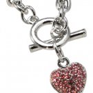 Petite Pink Crystal Heart Toggle Charm Bracelet