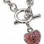 Petite Pink Crystal Heart Toggle Charm Bracelet