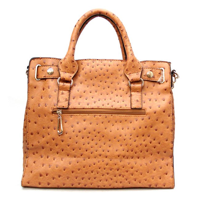 KIMBERLY FAUX OSTRICH CLASSIC TOTE HANDBAG IN BROWN