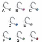Nostril Screw  Nose Pin Nose Ring Stainless Steel with CZ Jewel Pink Green Opal Blue Gem