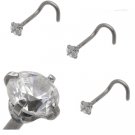 Nose Ring Stainless steel with Clear CZ Jewel Prong Set 18 gauge