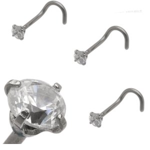 Nose Ring Stainless steel with Clear CZ Jewel Prong Set 18 gauge