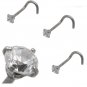 Nose Ring Stainless steel with Clear CZ Jewel Prong Set 18 gauge