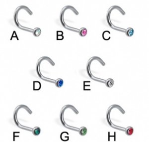 Nose Ring Stainless steel with CZ Jewel 18 gauge
