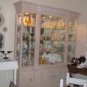 Drexel Heritage China Cabinet & dining room table w 6 white uphpolstered chairs