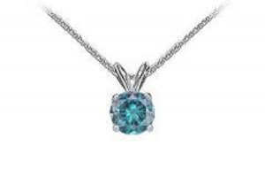 Blue Diamond Solitaire Pendant -  White Gold 14K - 2.00 CT Diamond