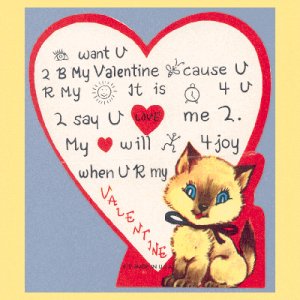 Vintage Valentine Card 1960s Siamese Cat REBUS PUZZLE