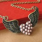 Vintage Inspired Winged Pink Pearls Heart Necklace