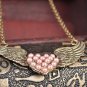 Vintage Inspired Winged Pink Pearls Heart Necklace