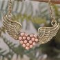 Vintage Inspired Winged Pink Pearls Heart Necklace