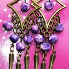 Gorgeous Vintage Inspired Bronze Chandelier Earrings with Purple Stones