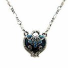 Vintage Heart Locket Necklace - Montana Blue Austrian Crystal Women's Jewelry