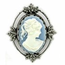 Antique Silver Plated Blue Cameo Pin Women's Jewelry