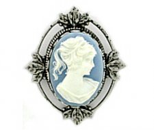 Antique Silver Plated Blue Cameo Pin Women's Jewelry