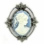 Antique Silver Plated Blue Cameo Pin Women's Jewelry