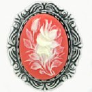 Antique Silver Plated Pink Cameo Flowers Pin Women's Jewelry